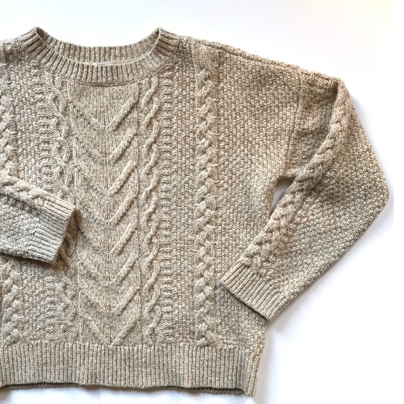 Uniqlo Sweaters - Uniqlo Tan/Beige Cable Knit Wool Blend Sweater